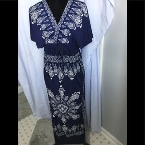 Navy Blue & White Long Flowing Dress